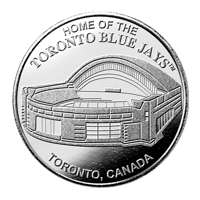 A picture of a 1 oz Toronto Blue Jays SkyDome 1st Game Silver Round